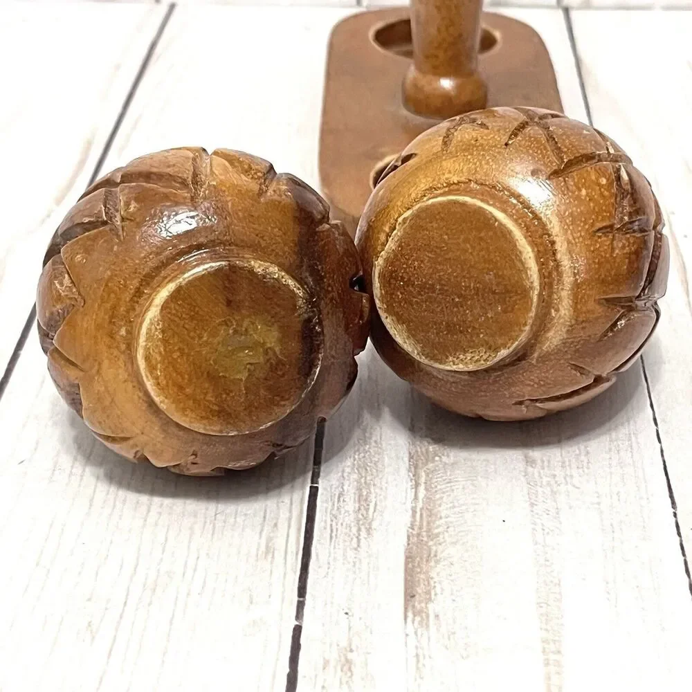 Monkey Pod Wood Pineapple Salt & Pepper Shakers Vintage Waikiki Woods Hawaii